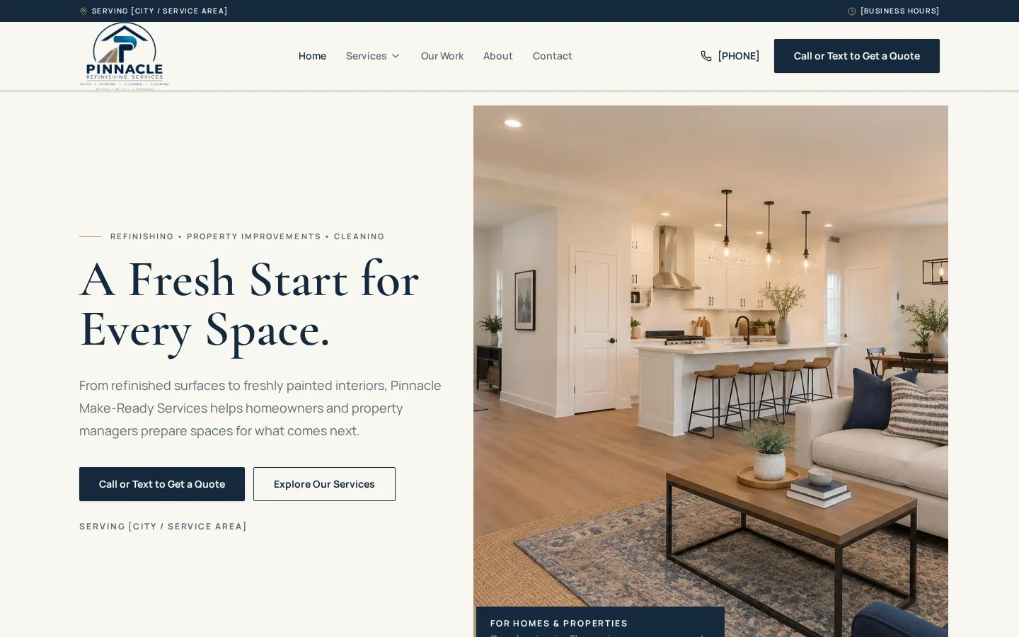 Pinnacle Make-Ready Services website homepage