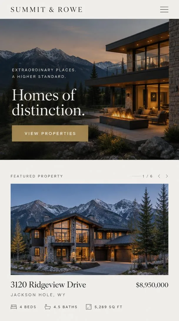Illustrative branded cover for Summit & Rowe Realty, a fictional Cairnwell concept build (illustrative concept cover, not a screenshot of a live site)