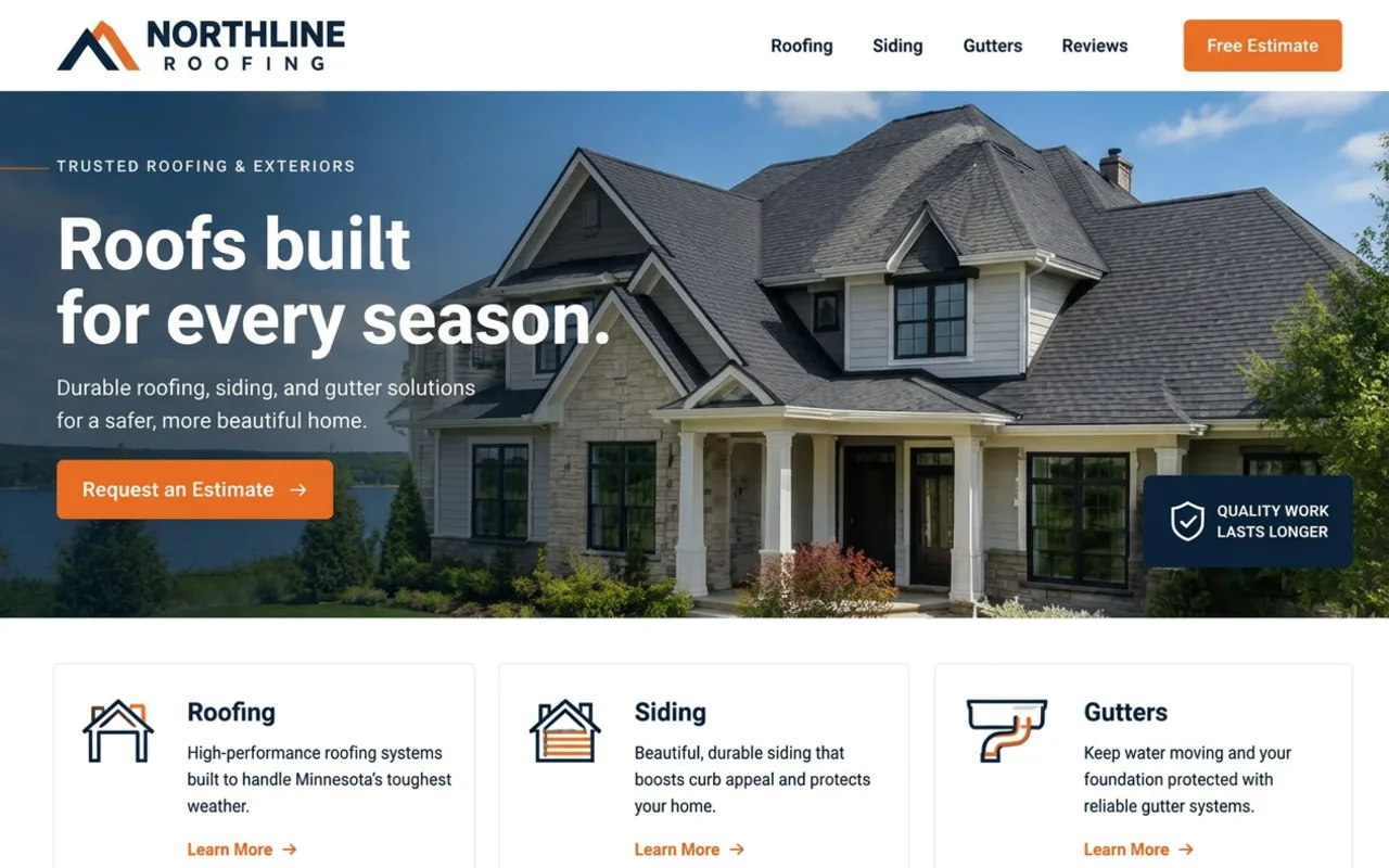 Illustrative branded cover for Northline Roofing & Exteriors, a fictional Cairnwell concept build (illustrative concept cover, not a screenshot of a live site)
