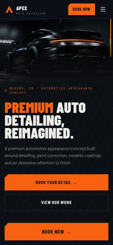 Apex Auto Detailing website shown on a mobile phone