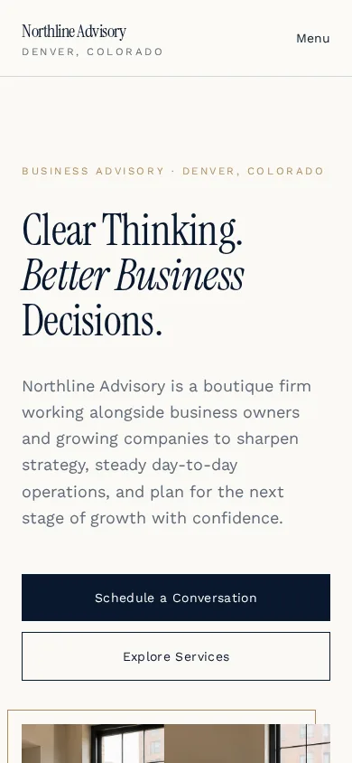 Northline Advisory website shown on a mobile phone